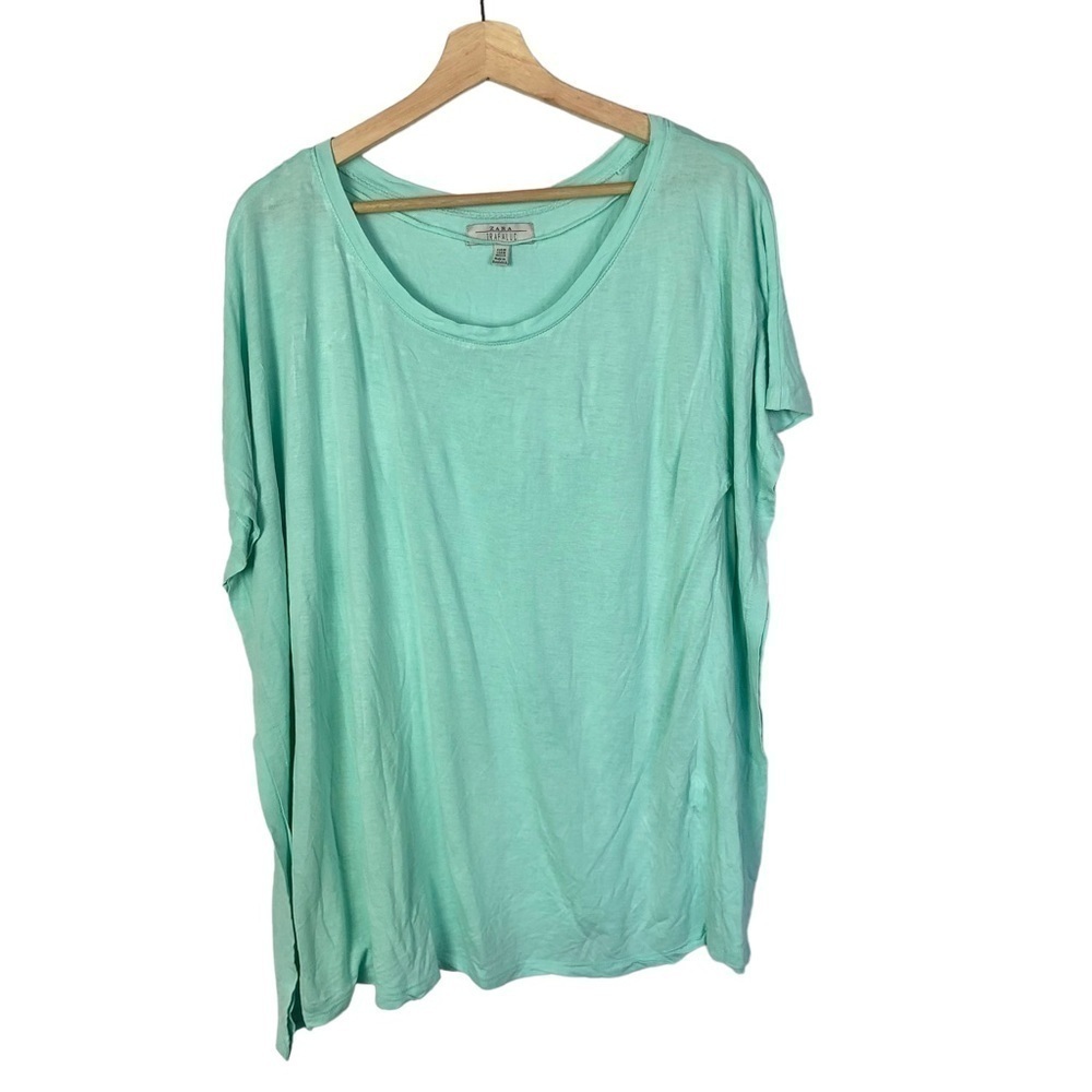 Zara Aqua Blue Short Sleeve Swing Top M